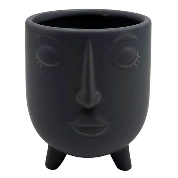 Indoor Grey Ceramic Face Pot, Extra Small