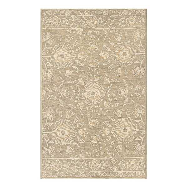 Honeybloom Tan & Ivory Floral Tapestry Washable Accent Rug, 27x45