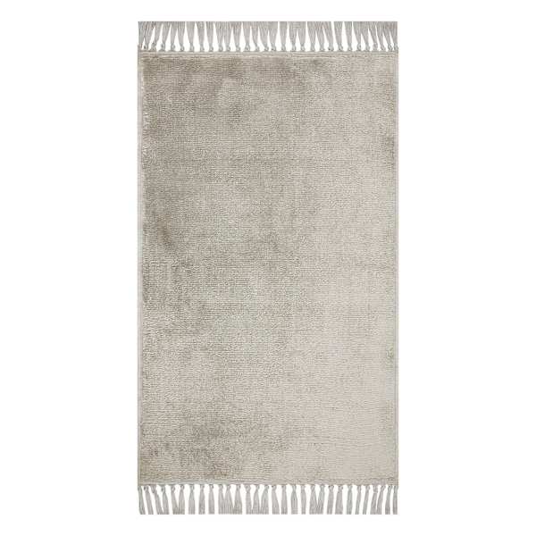 Grey Knit with Fringe Washable Accent Rug, 2x4