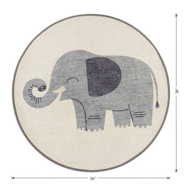 Tiny Dreamers Elephant Round Washable Accent Rug, 3'