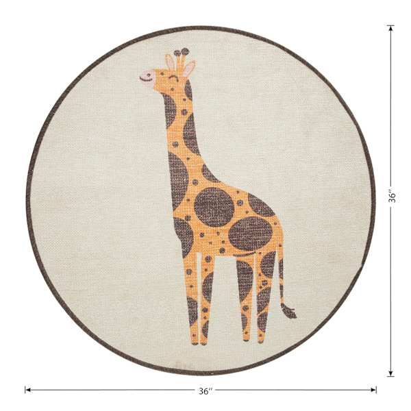 Tiny Dreamers Giraffe Round Washable Accent Rug, 3'