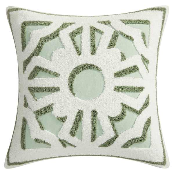 Providence Green Trellis Embroidered Square Outdoor Throw Pillow, 18"