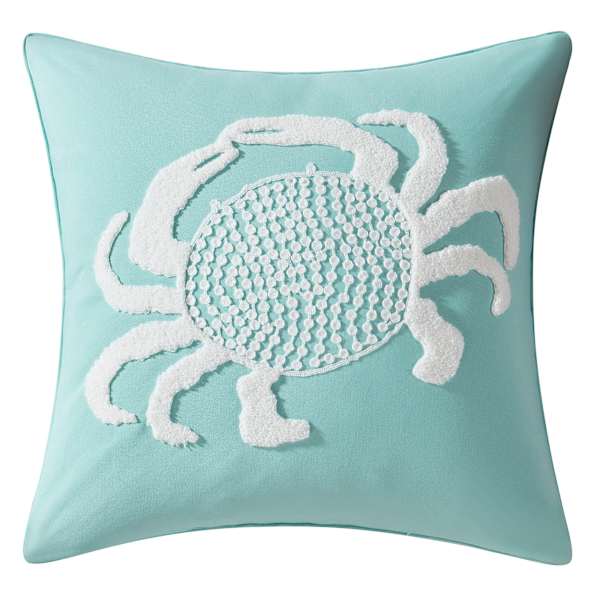 Ty Pennington Teal Crab Embroidered Square Outdoor Throw Pillow, 20"