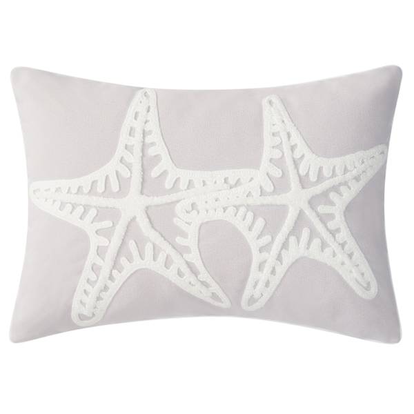 Ty Pennington Tan Starfish Embroidered Lumbar Outdoor Throw Pillow, 14x20