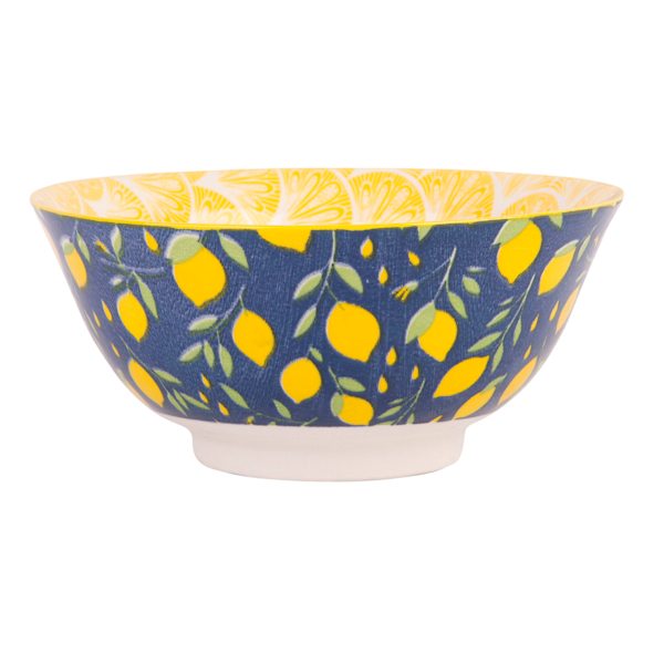 Navy & Yellow Lemon Print Bowl, 4.5"