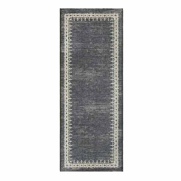 Bistro Charcoal Border Gelback Washable Kitchen Runner, 2x5