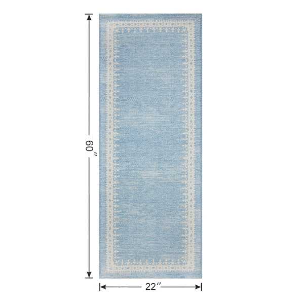 Bistro Light Blue Washable Kitchen Runner with Gelback, 2x5