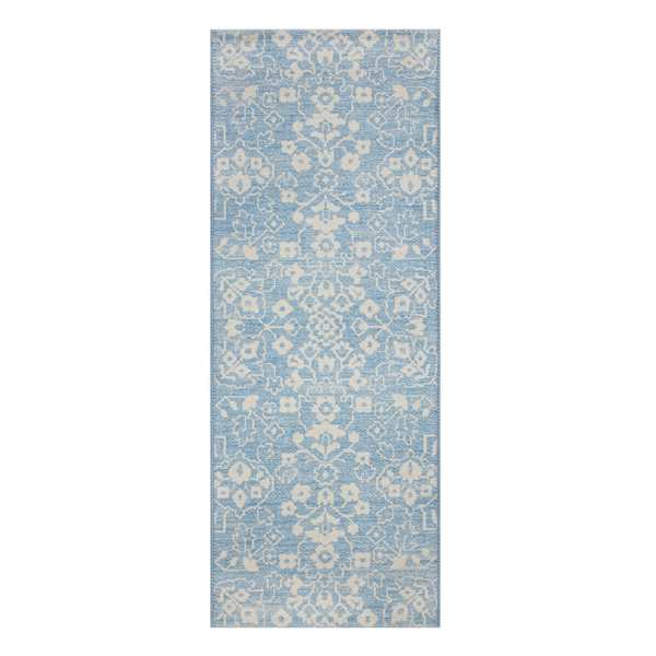 Bistro Light Blue Floral Washable Kitchen Rug with Gelback, 22x60