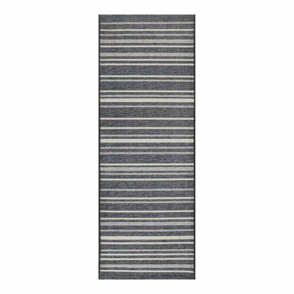 Bistro Grey Striped Washable Kitchen Runner with Gelback, 2x5