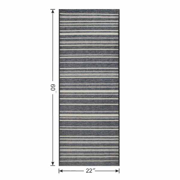Bistro Grey Striped Washable Kitchen Runner with Gelback, 2x5