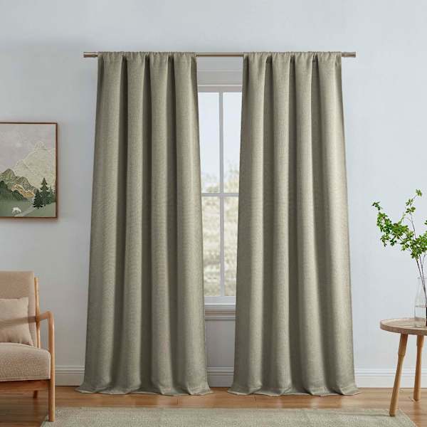 Faye Beige Thermal Weave Room Darkening Curtain Panel, 84"