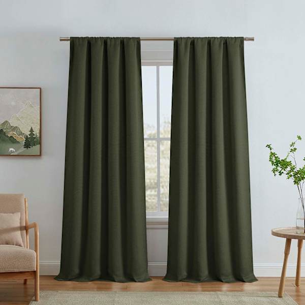 Faye Olive Thermal Weave Room Darkening Curtain Panel, 84"