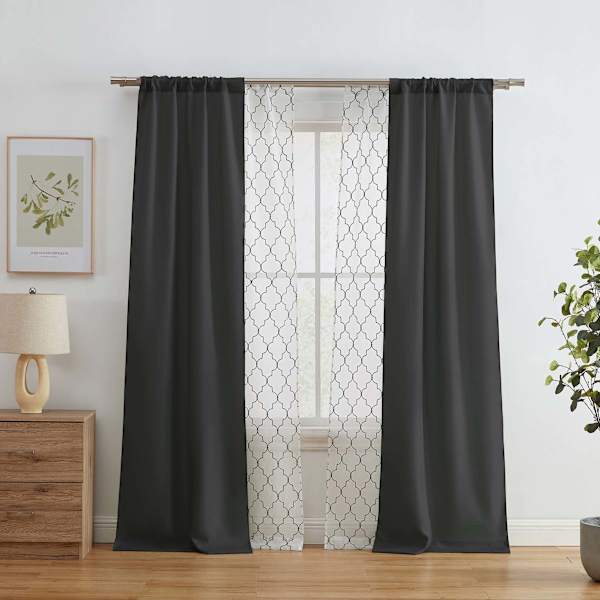 4-Pack Ryder & Northport Black Embroidered Light Filtering Curtain Panels, 84"