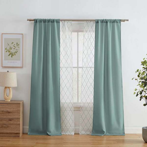 4-Pack Ryder & Northport Aqua Embroidered Light Filtering Curtain Panels, 84"