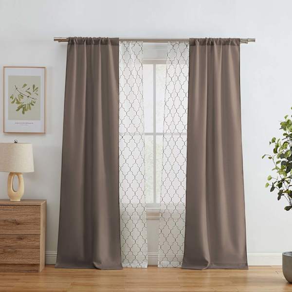 4-Pack Ryder & Northport Taupe Embroidered Light Filtering Curtain Panels, 84"