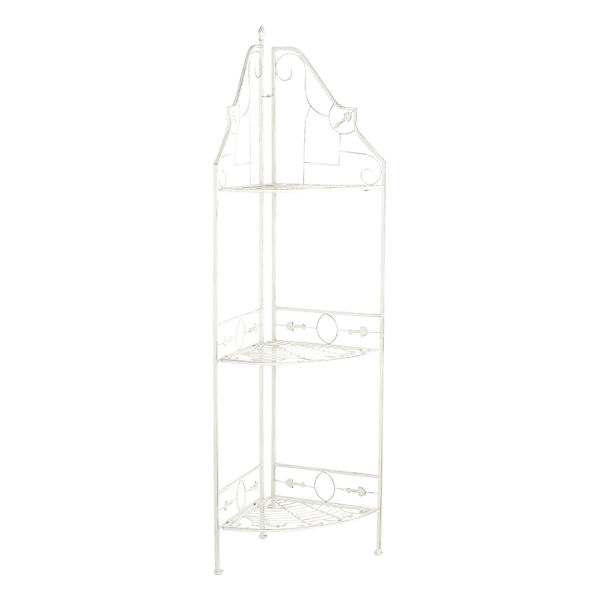 White Scrolled Metal Folding Corner Shelf Rack, 51.5"