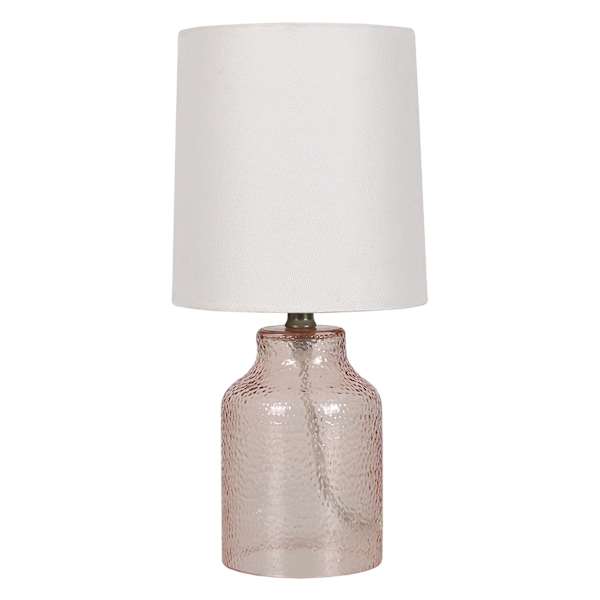 Honeybloom Light Pink Rippled Glass Mini Table Lamp with Shade, 13"