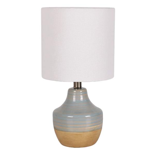 Ty Pennington Blue & Tan Two-Toned Mini Table Lamp with Shade, 13"
