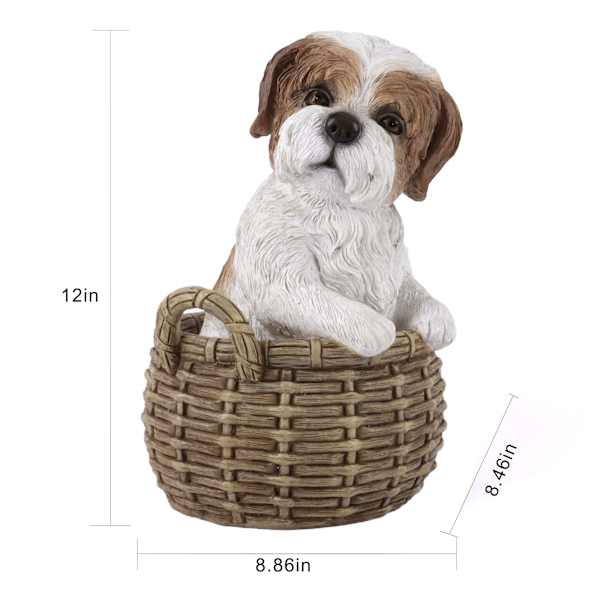 Dog in Basket Outdoor Garden Statue, 12"