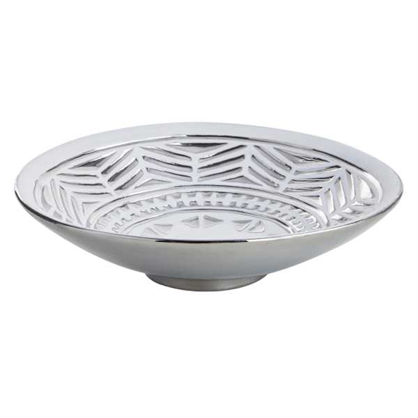 Found & Fable White & Silver Tribal Ceramic Bowl, 13x4