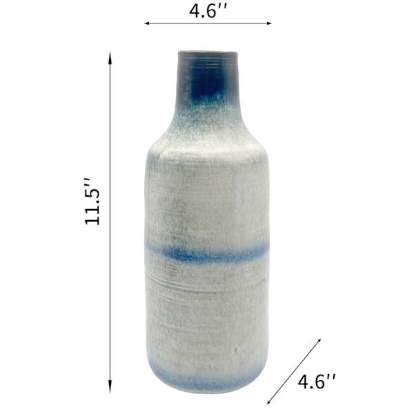 Blue & White Ceramic Glazed Bottle Vase, 11.5"