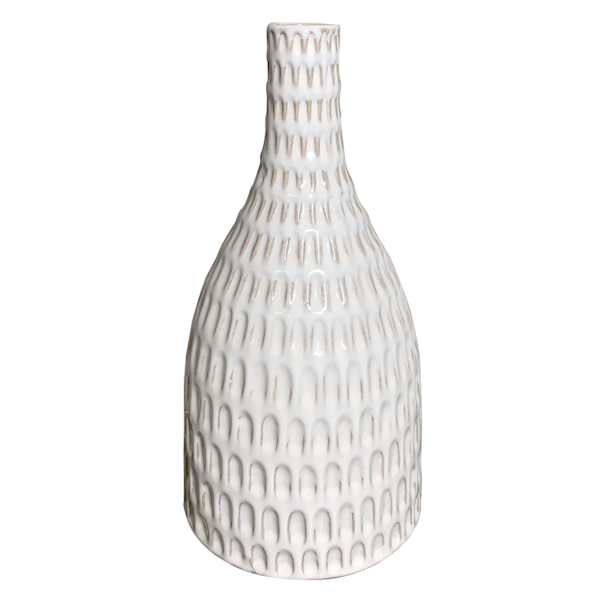 White Ceramic Dipped Vase, 10.5"