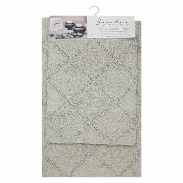 2-Piece Light Grey Diamond Design Bath Rug Set