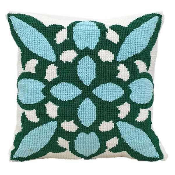 Found & Fable Turquoise & Green Tropical Tile Square Outdoor Throw Pillow, 18"