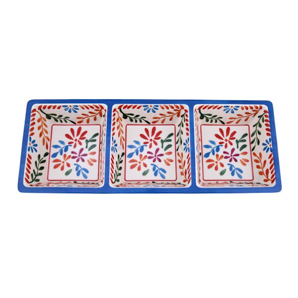 3-Section White Floral Melamine Serving Platter