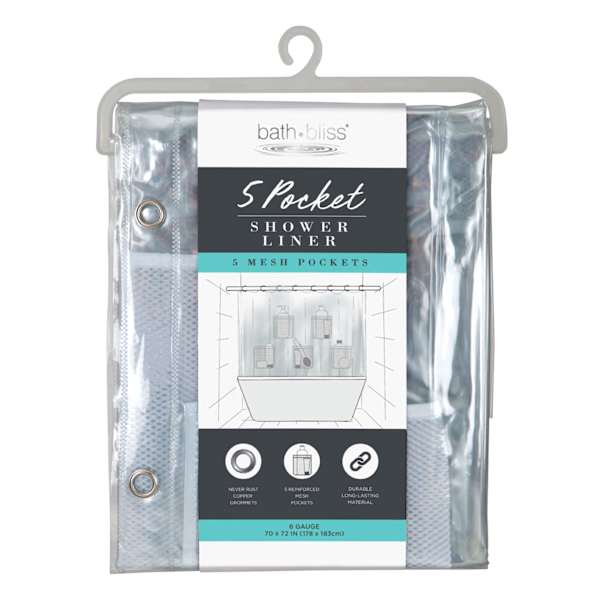 Clear 5-Mesh Pocket Heavyweight Shower Liner, 70x72