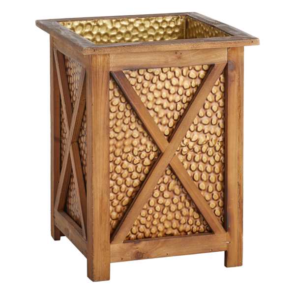 Honeybloom Honey Hammered Metal & Wood Outdoor Planter, Small