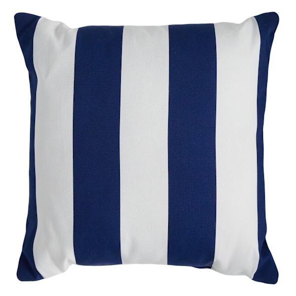 Providence Navy Blue Awning Striped Square Outdoor Throw Pillow, 16"