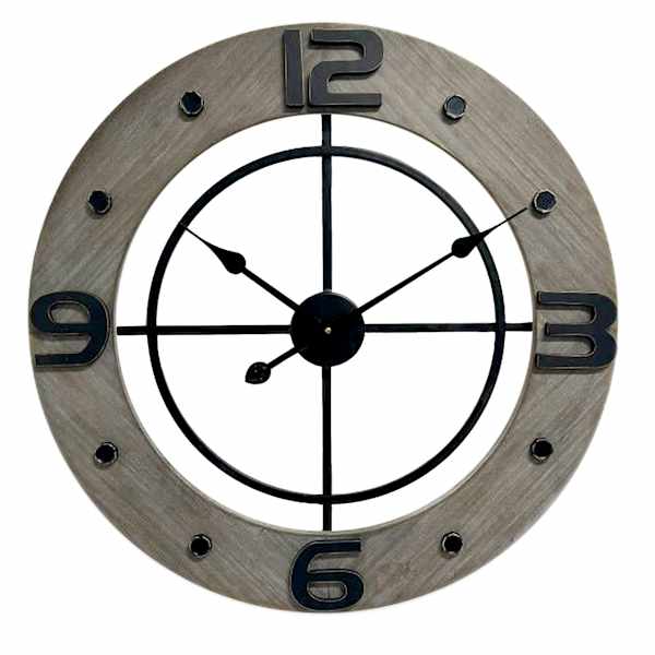 Ty Pennington Grey Arabic Wooden Round Wall Clock, 24"