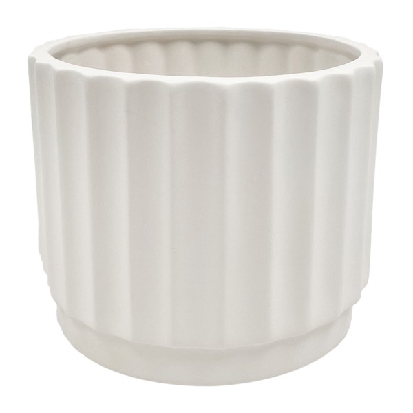 Indoor White Wave Cylinder Ceramic Planter, Medium