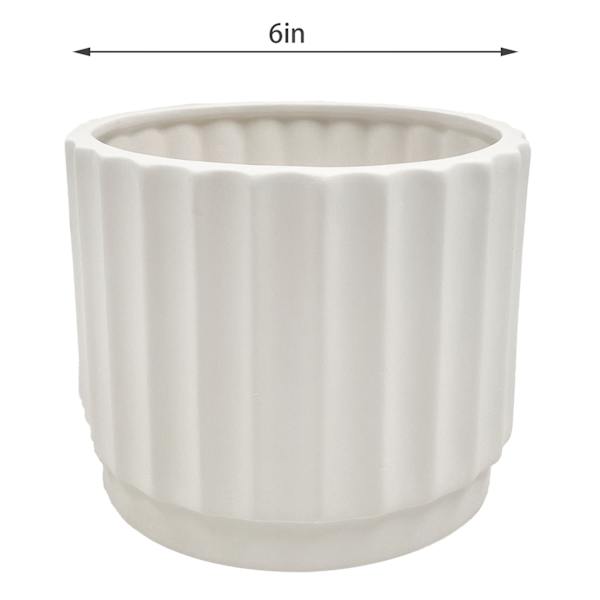 Indoor White Wave Cylinder Ceramic Planter, Medium