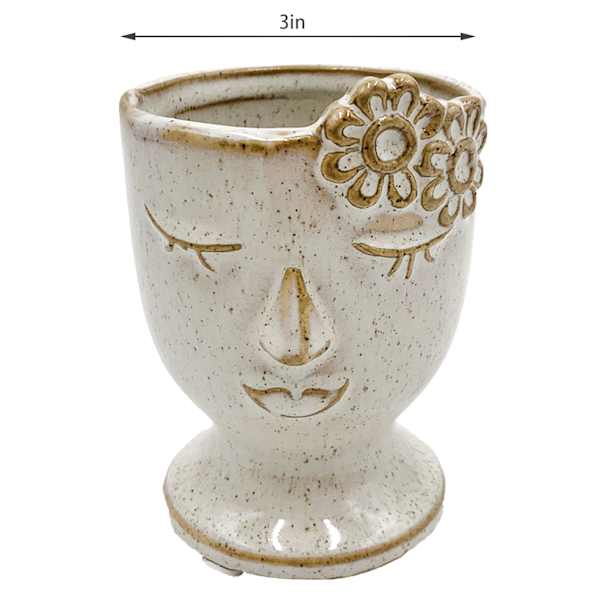 Indoor Mini Ceramic Face Pot with Bow, 4"