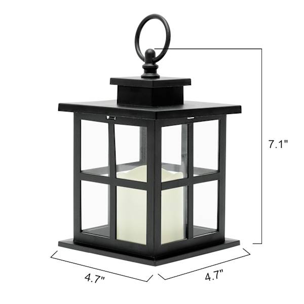 Black LED Lantern with 6 Hour Timer, 7"