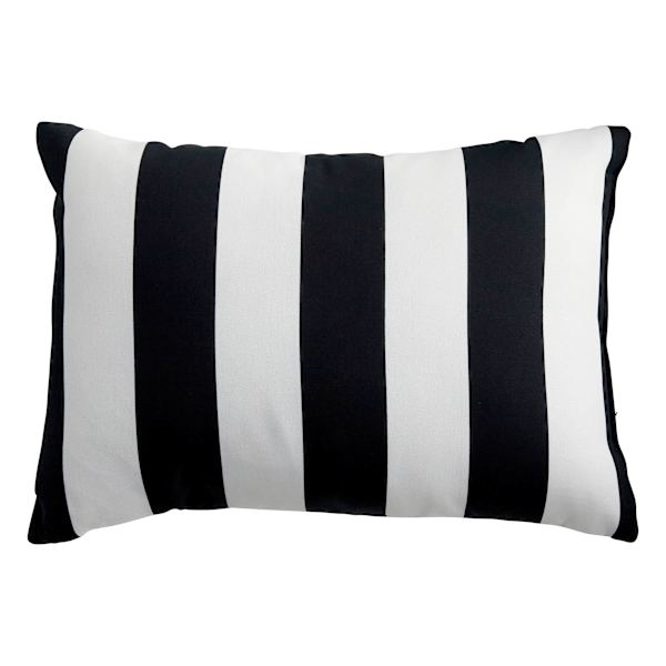 Black Awning Stripe Outdoor Lumbar Throw Pillow, 14x20