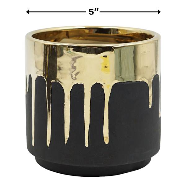 Crosby St. Indoor Gold Drip Black Planter, 4.7"