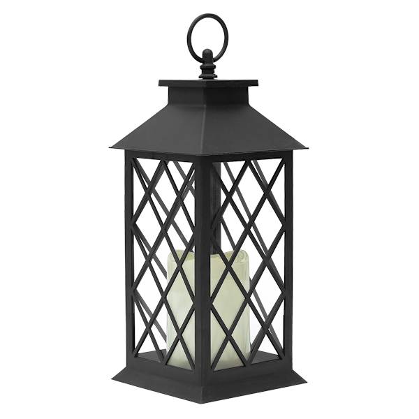 Black LED Lantern with 6 Hour Timer, 12"