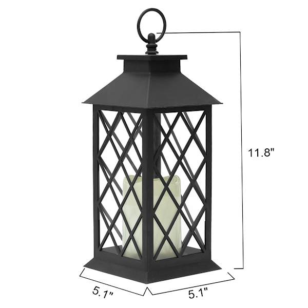 Black LED Lantern with 6 Hour Timer, 12"