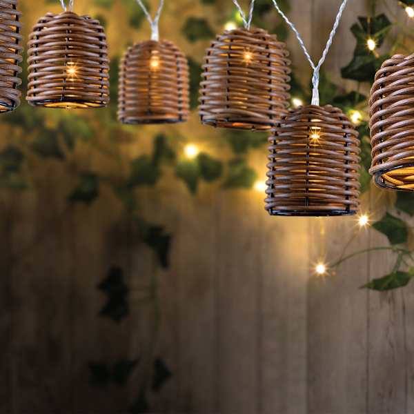 at Home LED Rattan Cone String Lights