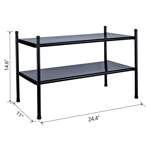 2-Tier Punch Metal Shoe Rack, Black