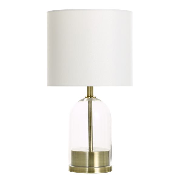 Brass Clear Glass Small Table Lamp with Shade, 18"