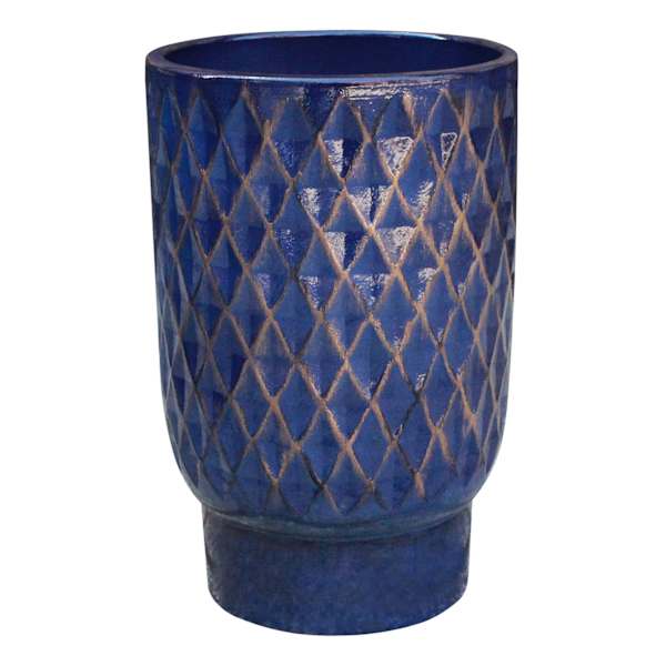 Indoor Blue Reactive Glaze Pedestal Pot, Small
