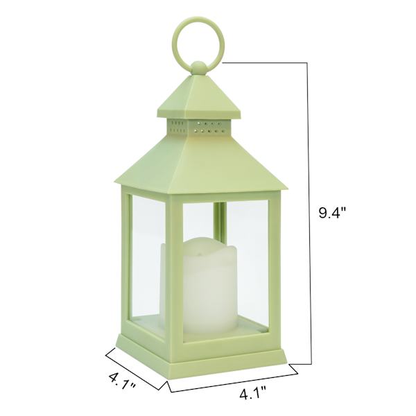 Green LED Outdoor Lantern With Timer, 10"