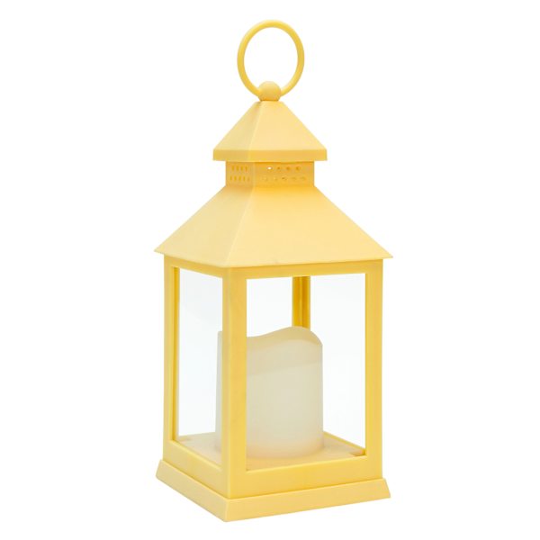 Yellow LED Outdoor Lantern With Timer, 10"