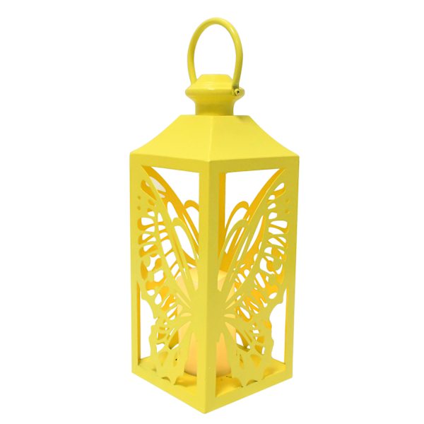 Yellow Butterfly Outdoor Solar Lantern, 15"