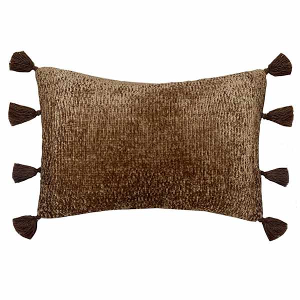 Tracey Boyd Brown Chenille Throw Pillow with Poms, 14x20