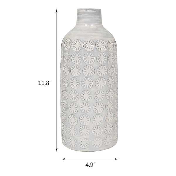 Ty Pennington White Embossed Ceramic Vase, 12"